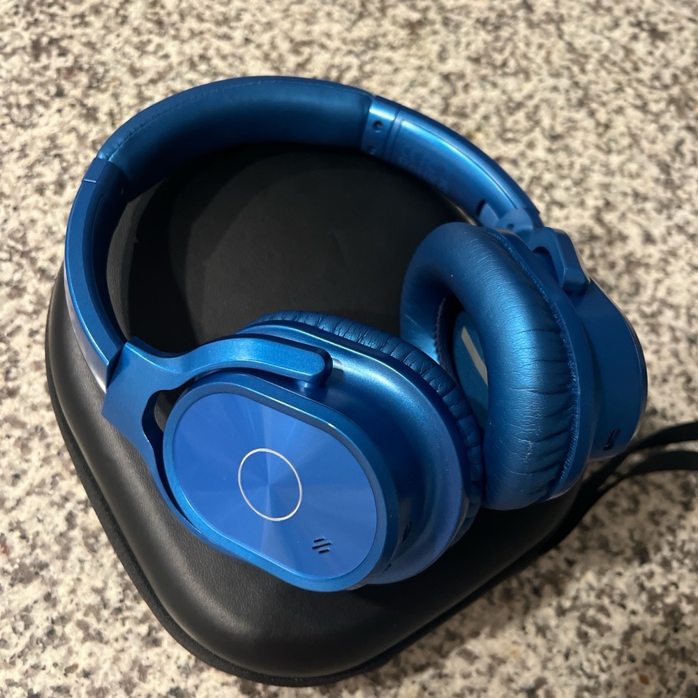 Blue wireless Bluetooth headphones
